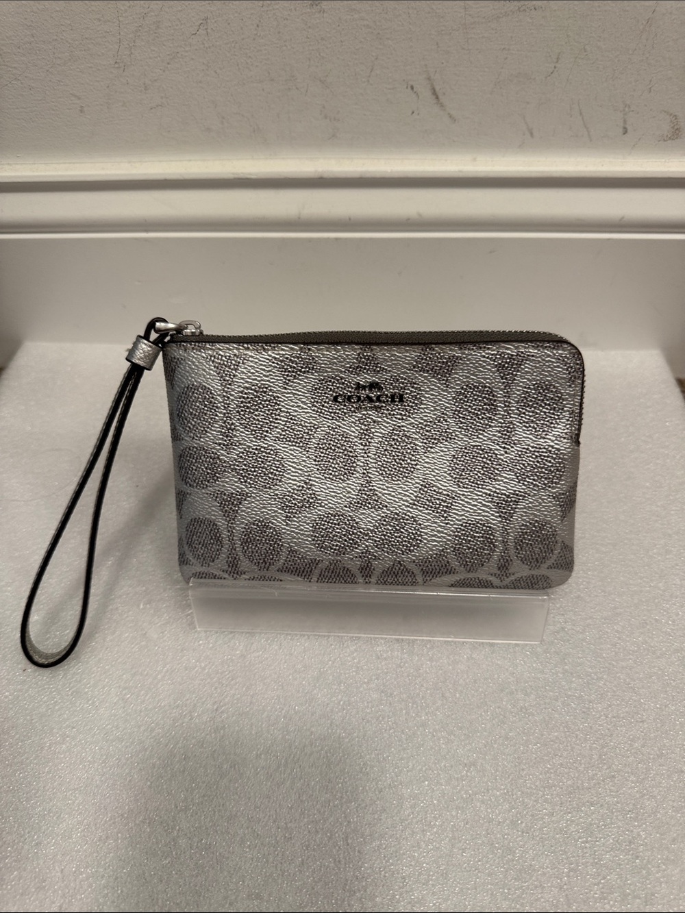 Coach Silver Signature Metallic Wristlet Wallet